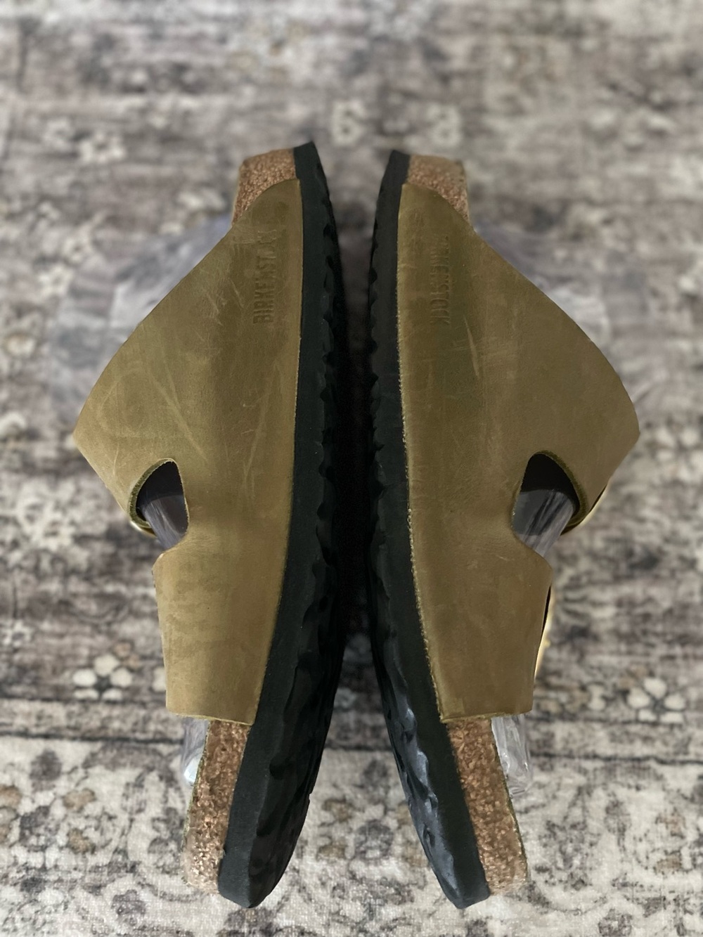Birkenstock Big Buckle Arizona Olive Green Oiled Leathee Sandals Size 41 Gold - Picture 5 of 10